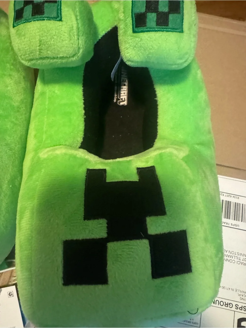 Green Creeper Plush Kids Slippers